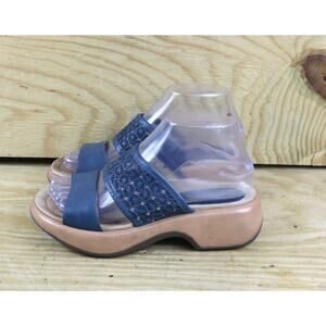 Dansko Sandals 36 Womens 5.5 Blue Leather Lydia Laser Cut Wedge Slip On Shoes